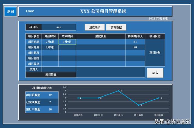 用EXCEL制作的项目管理系统-可自动生成甘特图（excel项目管理甘特图制作教程）