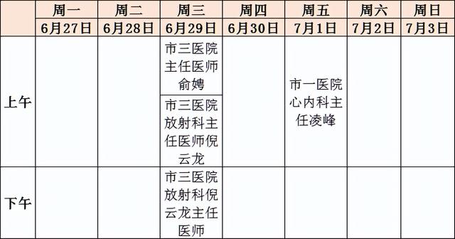 名医专家到“家门口”坐诊啦！排班表请收好（医院专家坐诊一览表）