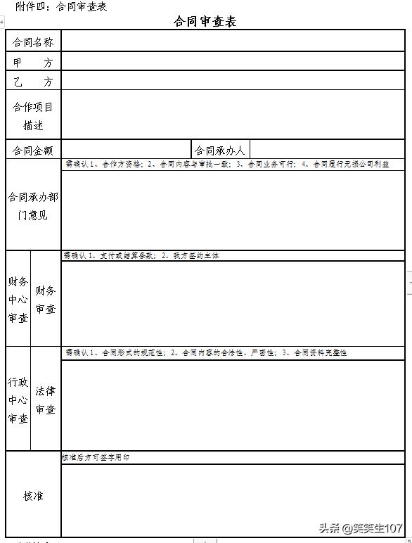 完整版合同管理制度（制度、流程、审批权限、审查标准、审查表）